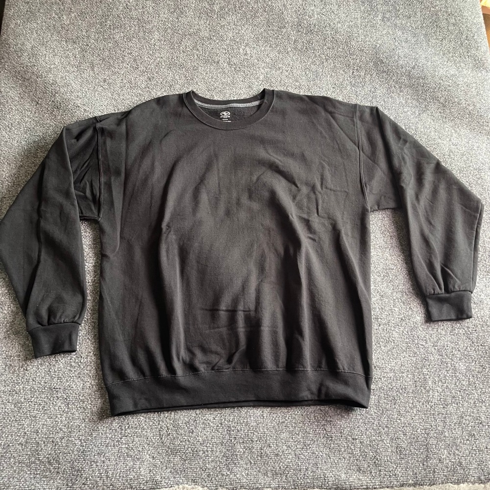 Athletic Works Mens XL Black Crewneck Sweatshirt Fleece Pullover Solid 46-48